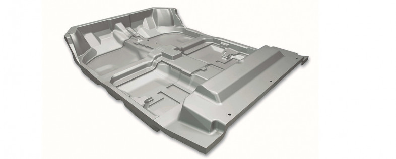 Die Realisierung großer Aluminium-Formwerkzeuge für die Kunststofftechnik gehört zu den Kernkompetenzen der Gießerei Blöcher. Das Bild zeigt ein Werkzeug zur Herstellung einer komplexen Fahrzeug-Bodenschale.&nbsp;