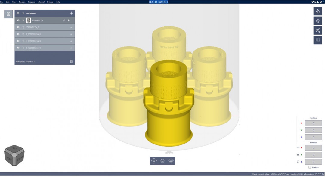 Flow 5.0 now features a new graphical merging feature that enables operators to calculate build times for builds of different part quantities more quickly. - © Velo3D Flow 5.0 now features a new graphical merging feature that enables operators to calculate build times for builds of different part quantities more quickly. - © Velo3D