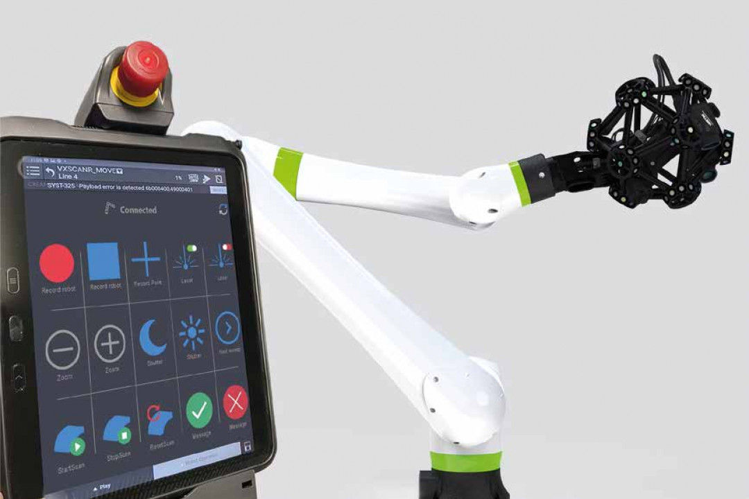 Mit einem Modul des Upgrades lassen sich Verläufe bei manchen Cobots direkt über die Programmierhandgeräte erfassen. - © CREAFORM Mit einem Modul des Upgrades lassen sich Verläufe bei manchen Cobots direkt über die Programmierhandgeräte erfassen. - © CREAFORM
