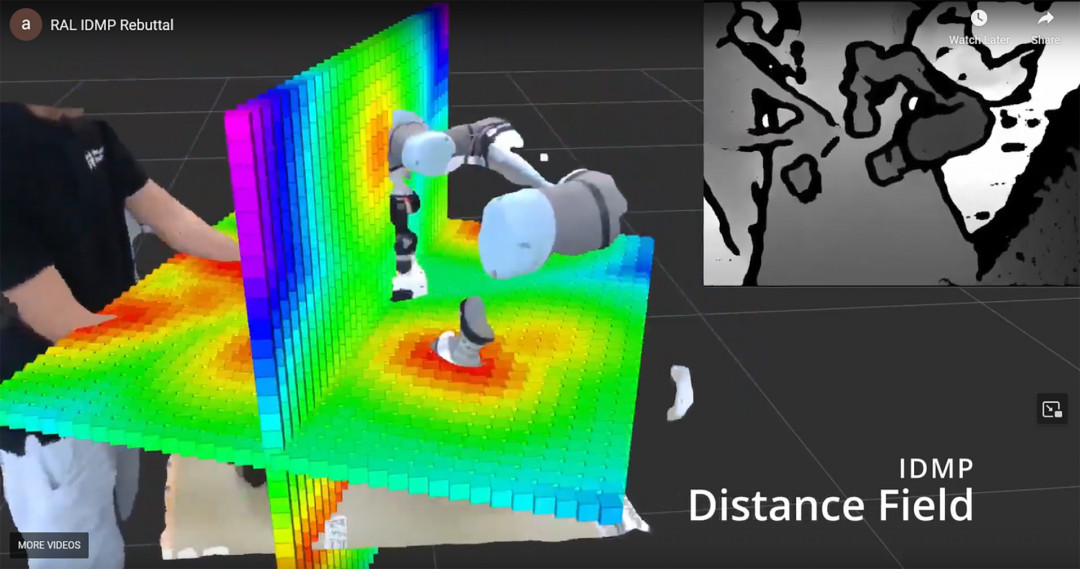 The figure shows a distance field created in real time by the software: objects in the immediate vicinity are located in red areas. In blue areas, the nearest object is further away. - © THWS/Tobias Kaupp The figure shows a distance field created in real time by the software: objects in the immediate vicinity are located in red areas. In blue areas, the nearest object is further away. - © THWS/Tobias Kaupp